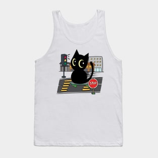 Funny black cat is on a skateboard Tank Top